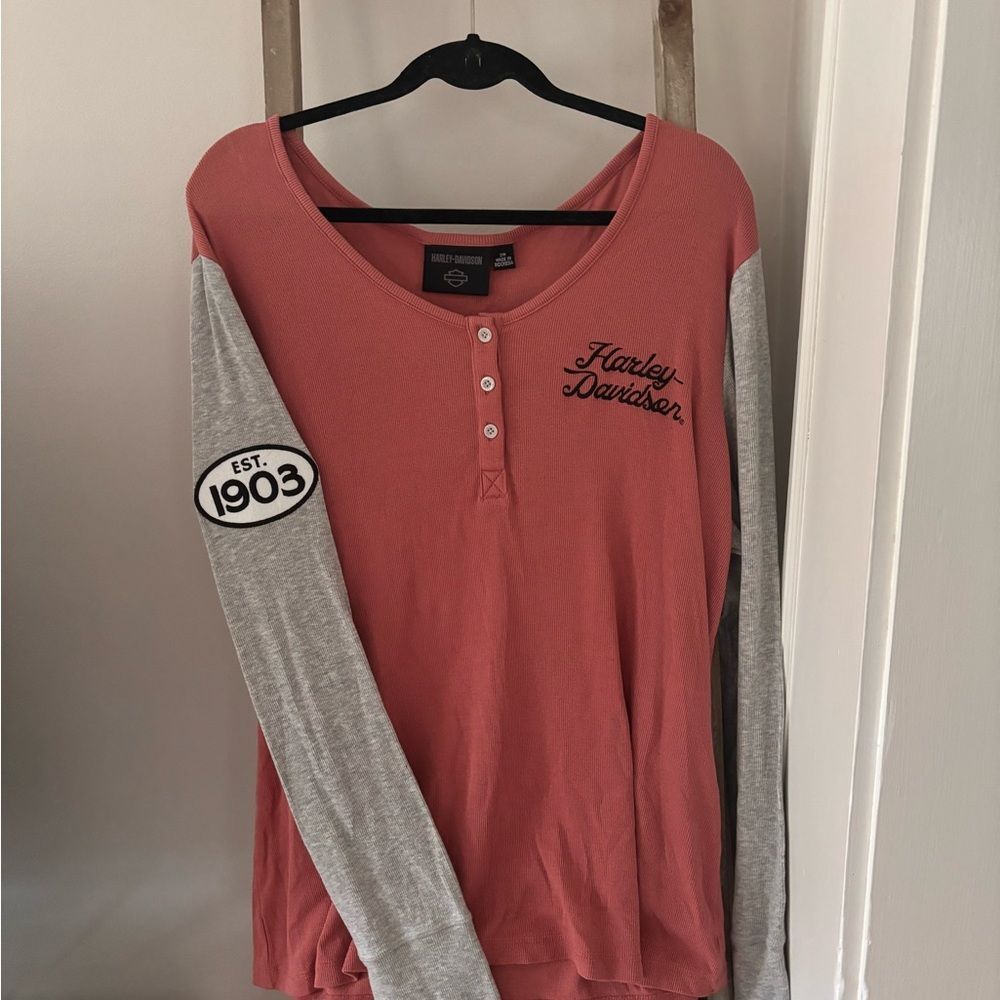 Harley Davidson Pink and Gray Long Sleeve Shirt